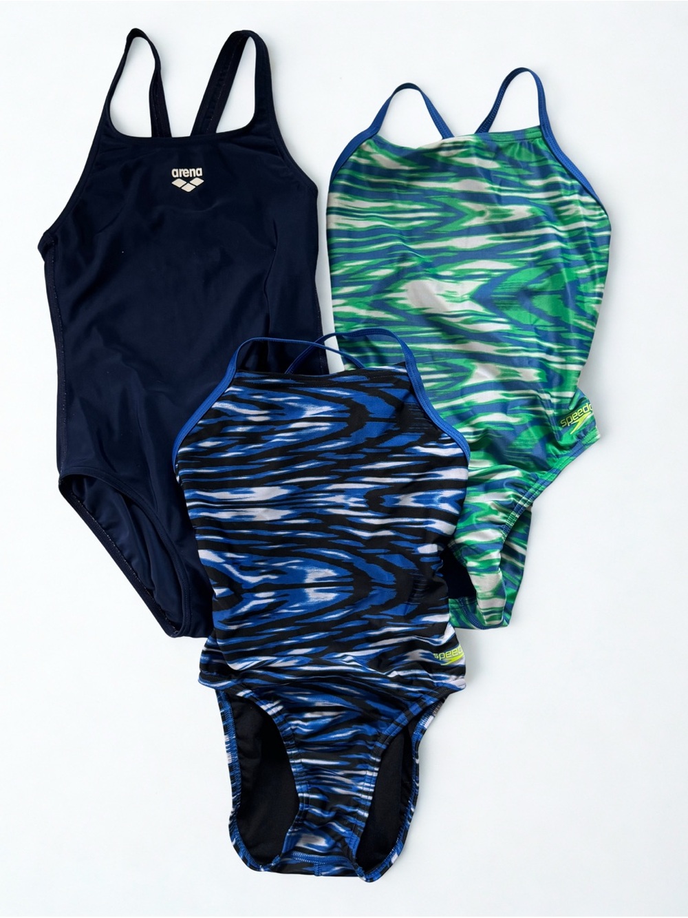 Arena & Speedo Girls' One-Piece Swimsuit Bundle - Navy, Blue, Green Size 26